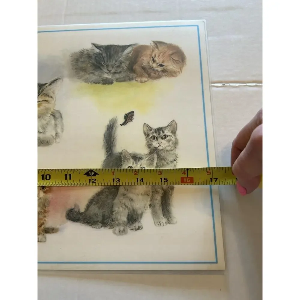 Conimar‎ Conimats Decorator Reversible Placemats Kitten Cat Green Gingham Set 4